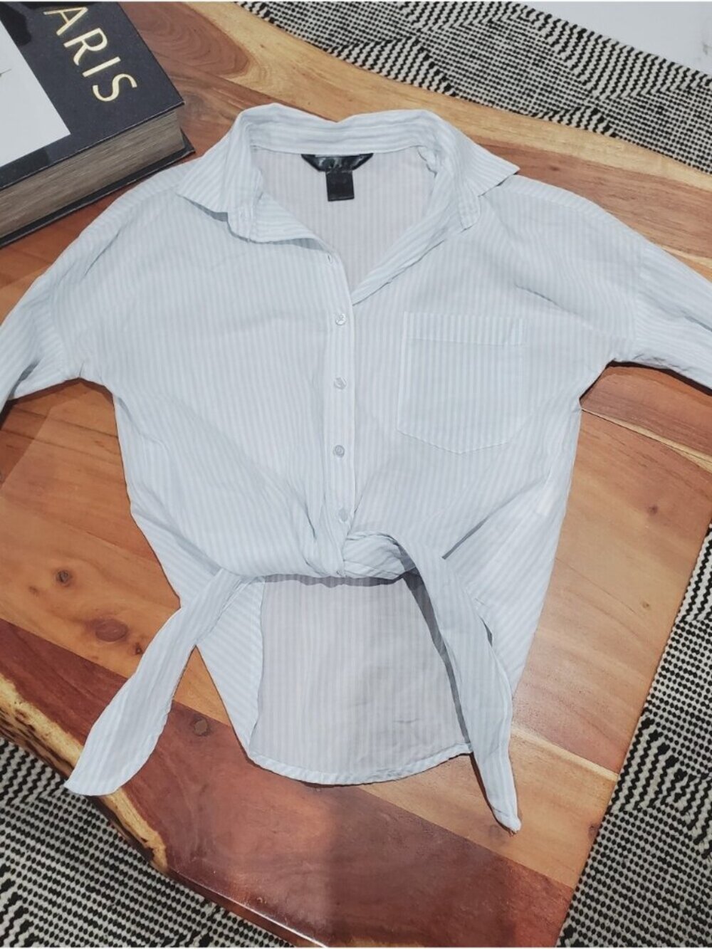 White/Blue Striped Lightweight Summer Blouse